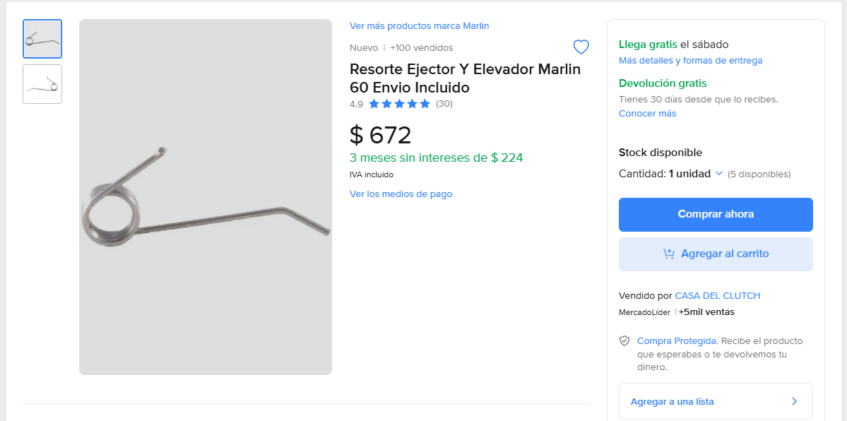 Resorte Ejector Y Elevador Marlin 60